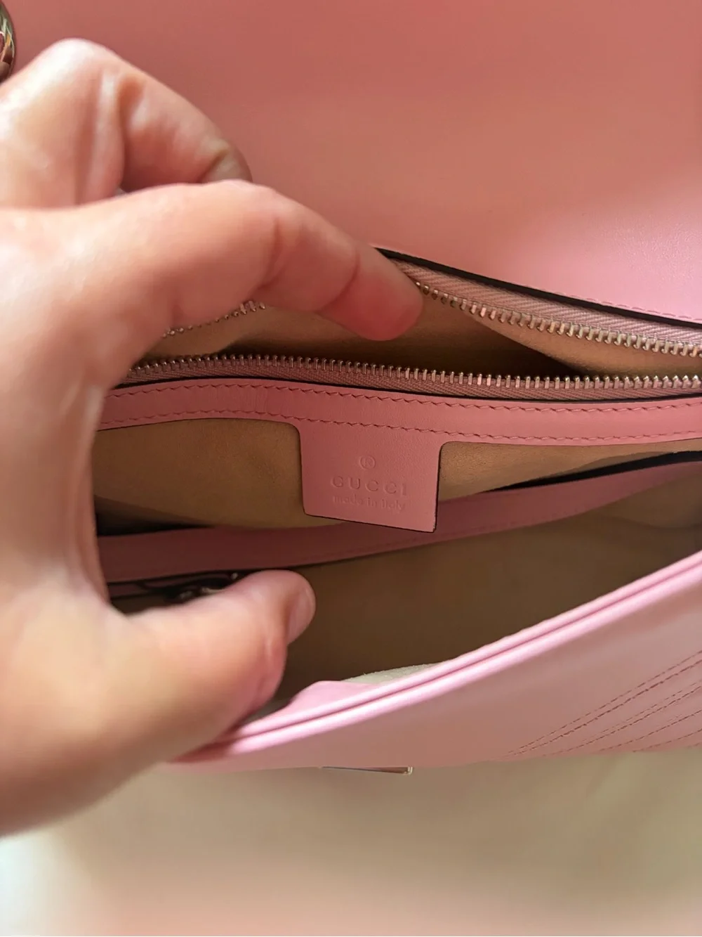 Gucci Pink GG Marmont Quilted Shoulder Bag with Chain Strap